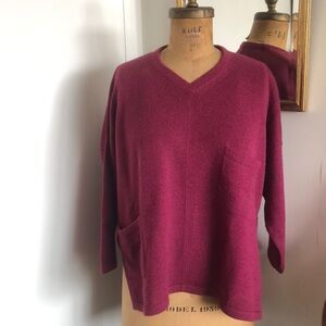 Women's V-Neck Sweater - Deep Pink 100% Alpaca